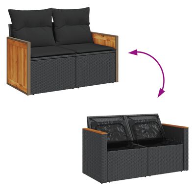 vidaXL 14-tlg. Garten-Sofagarnitur mit Kissen Schwarz Poly Rattan