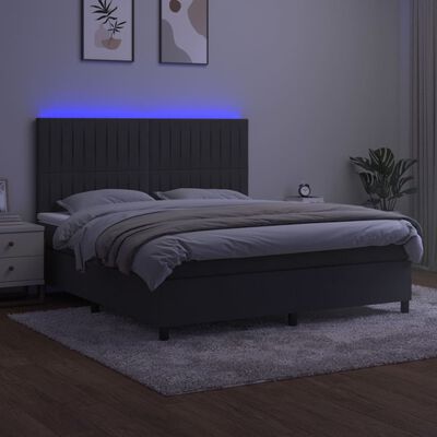 vidaXL Boxspringbett mit Matratze & LED Dunkelgrau 160x200 cm Samt