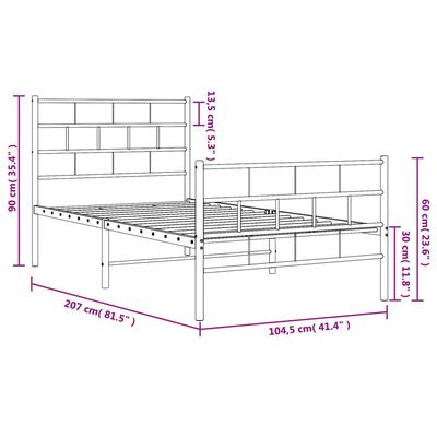 vidaXL Bettgestell mit Kopf- und Fußteil Metall Weiß 100x200 cm