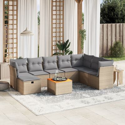 vidaXL 9-tlg. Garten-Sofagarnitur mit Kissen Beige Poly Rattan