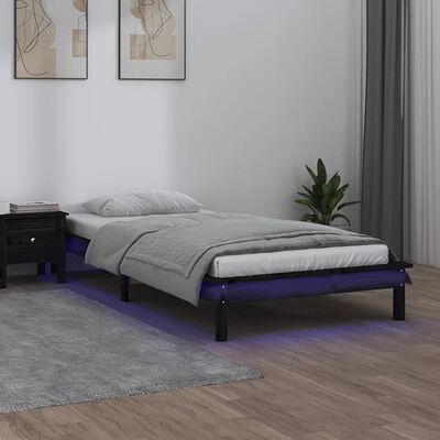 vidaXL Massivholzbett mit LEDs Schwarz 90x190 cm