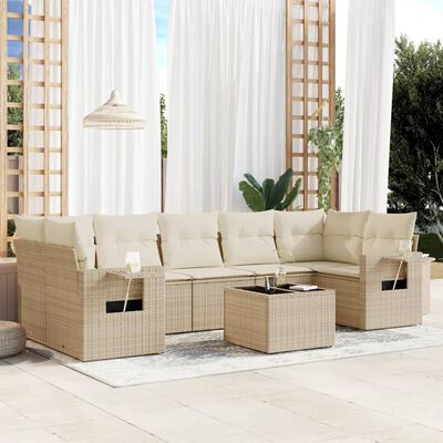 vidaXL 8-tlg. Garten-Sofagarnitur mit Kissen Beige Poly Rattan