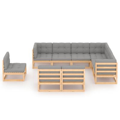 vidaXL 9-tlg. Garten-Lounge-Set mit Kissen Massivholz Kiefer