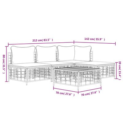 vidaXL 5-tlg. Garten-Lounge-Set mit Kissen Anthrazit Poly Rattan