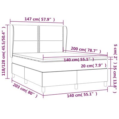 vidaXL Boxspringbett mit Matratze Weiß 140x200 cm Kunstleder