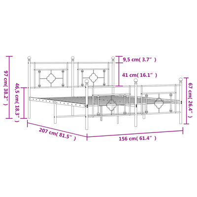 vidaXL Bettgestell mit Kopf- und Fußteil Metall Weiß 150x200 cm