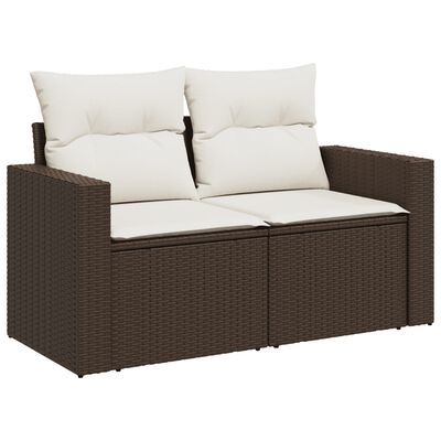 vidaXL 7-tlg. Garten-Sofagarnitur mit Kissen Braun Poly Rattan