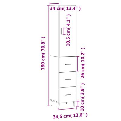 vidaXL Highboard Betongrau 34,5x34x180 cm Holzwerkstoff