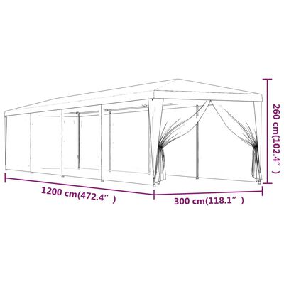 vidaXL Partyzelt mit 10 Mesh-Seitenwänden Blau 3x12 m HDPE