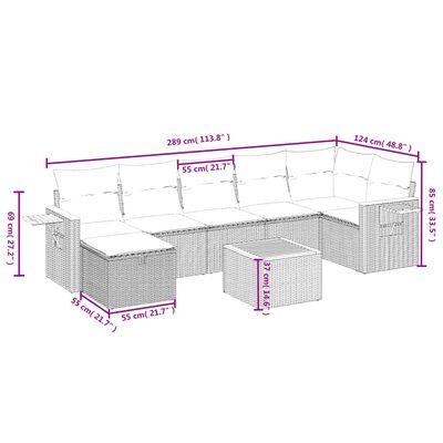 vidaXL 8-tlg. Garten-Sofagarnitur mit Kissen Grau Poly Rattan