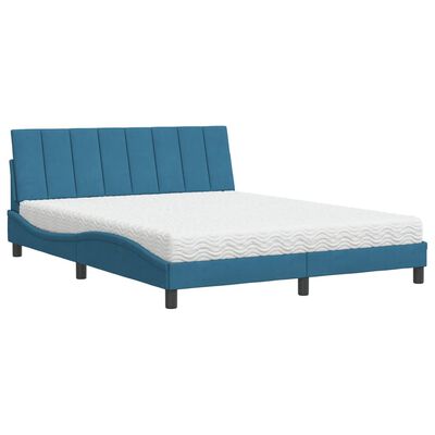 vidaXL Bett mit Matratze Blau 160x200 cm Samt