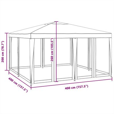 vidaXL Partyzelt mit 8 Mesh-Seitenteilen Weiß 4x4 m HDPE