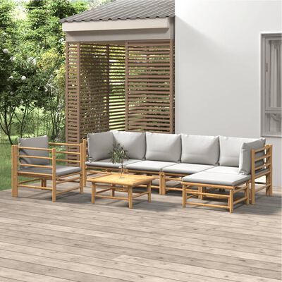 vidaXL 7-tlg. Garten-Lounge-Set mit Hellgrauen Kissen Bambus