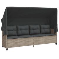 vidaXL Sonnenliege mit Dach und Kissen Hellgrau Poly Rattan