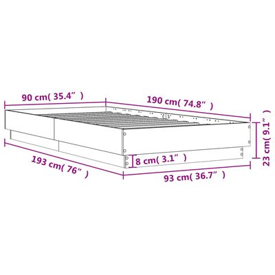 vidaXL Bettgestell Grau Sonoma 90x190 cm Holzwerkstoff