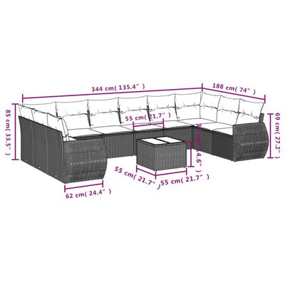 vidaXL 10-tlg. Garten-Sofagarnitur mit Kissen Grau Poly Rattan