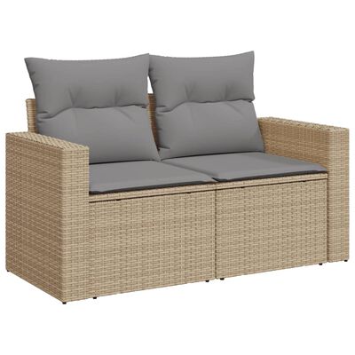 vidaXL 10-tlg. Garten-Sofagarnitur mit Kissen Beige Poly Rattan