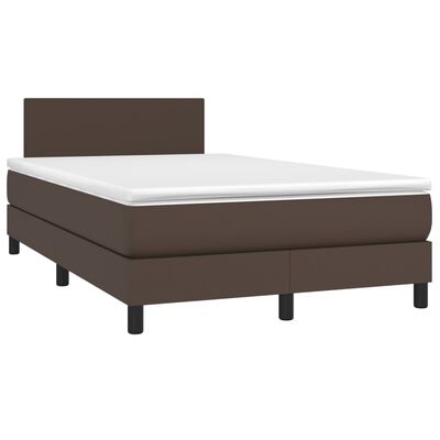 vidaXL Boxspringbett mit Matratze & LED Braun 120x200 cm Kunstleder