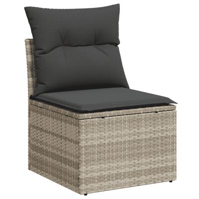 vidaXL 12-tlg. Garten-Sofagarnitur mit Kissen Hellgrau Poly Rattan