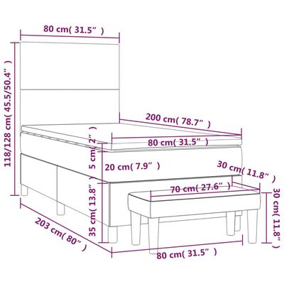 vidaXL Boxspringbett mit Matratze Grau 80x200 cm Kunstleder