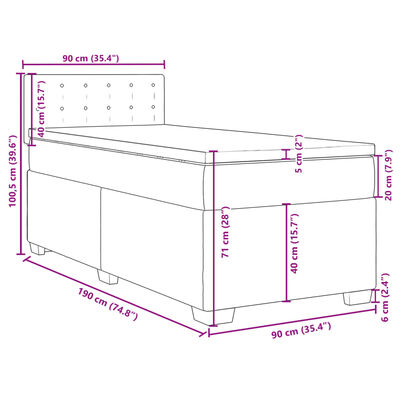 vidaXL Boxspringbett mit Matratze Grau 90x190 cm Kunstleder