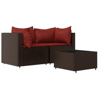 vidaXL 3-tlg. Garten-Lounge-Set mit Kissen Braun Poly Rattan