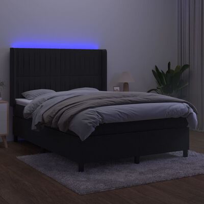 vidaXL Boxspringbett mit Matratze & LED Schwarz 140x200 cm Samt