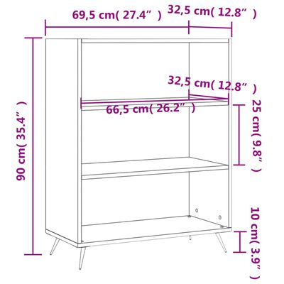 vidaXL Bücherregal Hochglanz-Weiß 69,5x32,5x90 cm Holzwerkstoff