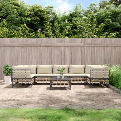 vidaXL 8-tlg. Garten-Lounge-Set mit Kissen Anthrazit Poly Rattan