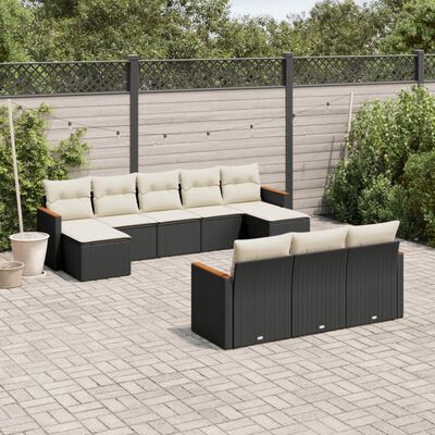 vidaXL 10-tlg. Garten-Sofagarnitur mit Kissen Schwarz Poly Rattan