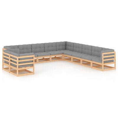 vidaXL 11-tlg. Garten-Lounge-Set mit Kissen Kiefer Massivholz