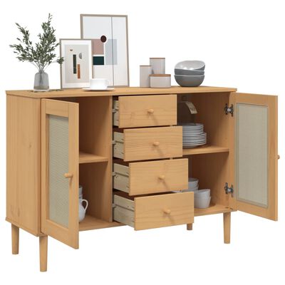 vidaXL Sideboard SENJA Rattan-Optik Braun 112x40x80 cm Kiefernholz