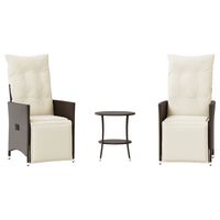 vidaXL 3-tlg. Bistro-Set mit Kissen Braun Poly Rattan