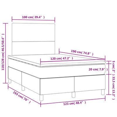 vidaXL Boxspringbett mit Matratze & LED Rosa 120x190 cm Samt