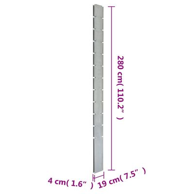 vidaXL Pfosten für Gabionenzaun Silbern 280 cm Verzinkter Stahl