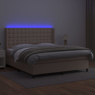 vidaXL Boxspringbett mit Matratze & LED Cappuccino-Braun 160x200cm