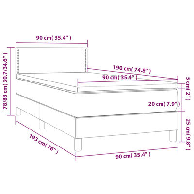 vidaXL Boxspringbett mit Matratze & LED Weiß 90x190 cm Kunstleder