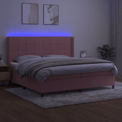 vidaXL Boxspringbett mit Matratze & LED Rosa 200x200 cm Samt