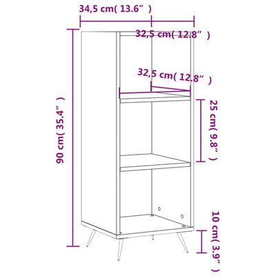 vidaXL Regalschrank Hochglanz-Weiß 34,5x32,5x90 cm Holzwerkstoff