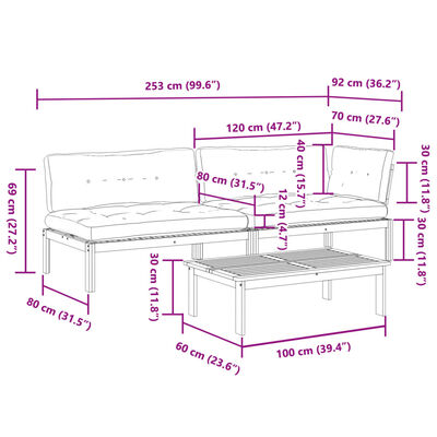 vidaXL 3-tlg. Garten-Sofagarnitur aus Paletten mit Kissen Akazienholz
