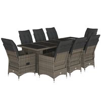 vidaXL 9-tlg. Garten-Bistro-Set mit Kissen Grau Poly Rattan