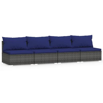 vidaXL 4-Sitzer-Sofa mit Kissen Grau Poly Rattan