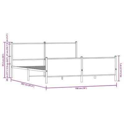 vidaXL Metallbett ohne Matratze Sonoma-Eiche 193x203 cm