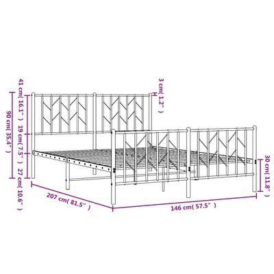 vidaXL Bettgestell mit Kopf- und Fußteil Metall Schwarz 140x200 cm