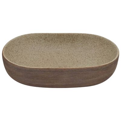 vidaXL Aufsatzwaschbecken Sandfarben Braun Oval 59x40x14 cm Keramik