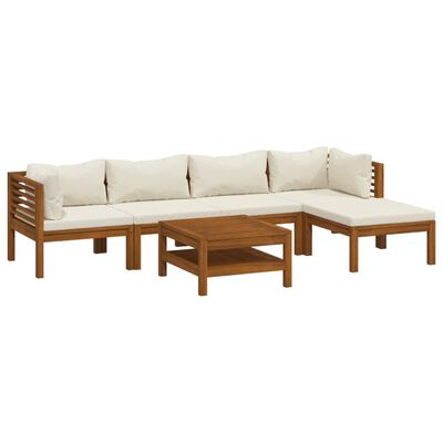 vidaXL 6-tlg. Garten-Lounge-Set mit Creme Kissen Massivholz Akazie