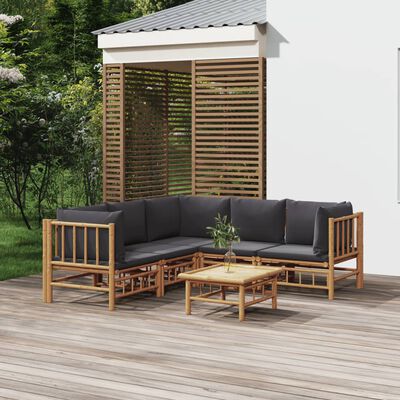 vidaXL 6-tlg. Garten-Lounge-Set mit Dunkelgrauen Kissen Bambus