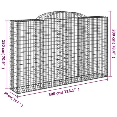 vidaXL Gabionen mit Hochbogen 11 Stk 300x50x180/200cm Verzinktes Eisen