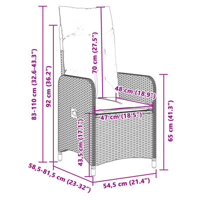 vidaXL 9-tlg. Garten-Bistro-Set mit Kissen Schwarz Poly Rattan