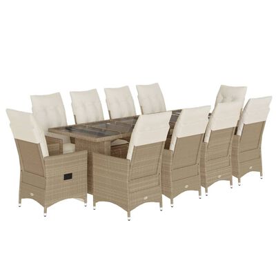 vidaXL 11-tlg. Garten-Bistro-Set mit Kissen Beige Poly Rattan